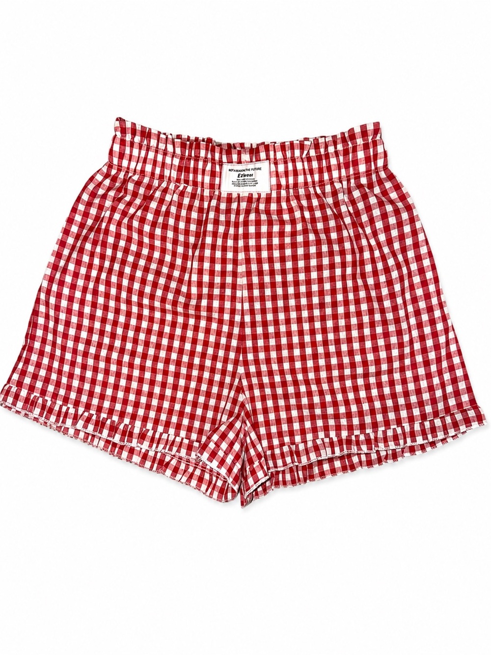 Red Gingham Elastic-Waist Women’s Shorts